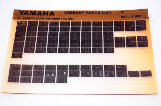 OEM Yamaha XS650SF 1983/April 12 '79 Parts List Microfiche