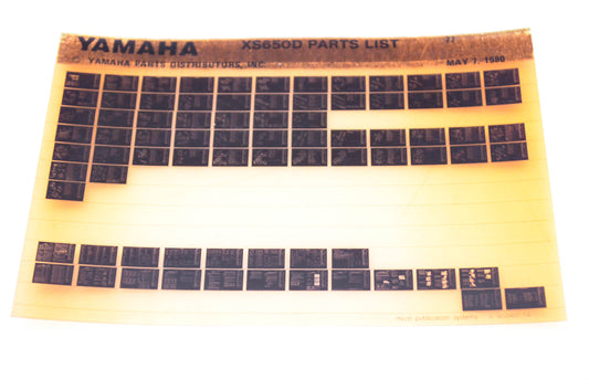 OEM Yamaha XS650D 1980/May 7 '77 Parts List Microfiche