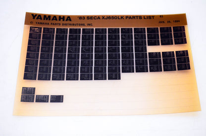 OEM Yamaha XJ650LK 1984/January 25 '83 Seca Parts List Microfiche