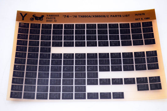 OEM Yamaha TX650A/XS650B/C 1984/October 8 '74 - '76 Parts List Microfiche
