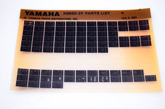 OEM Yamaha XS650-2F 1983/February 9 '79 Parts List Microfiche
