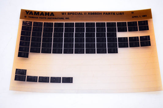 OEM Yamaha XS650H 1983/April 7 '81 Special II Parts List Microfiche
