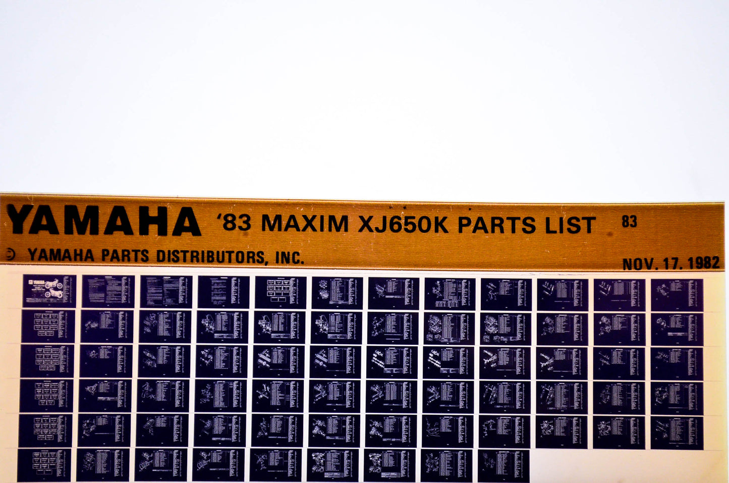 OEM Yamaha XJ650K 1982/November 17 '83 Maxim Parts List Microfiche