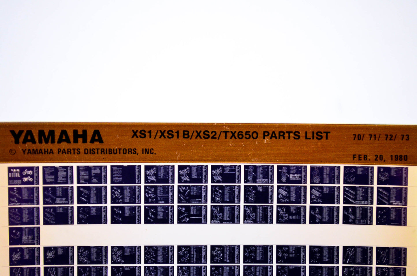 OEM Yamaha XS1/XS1B/XS2/TX650 1980/February 20 '70 - '73 Parts List Microfiche
