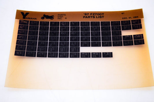 OEM Yamaha FZ700T 1986/December 31 '87 Parts List Microfiche