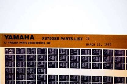 OEM Yamaha XS750SE 1983/March 22 '78 Parts List Microfiche