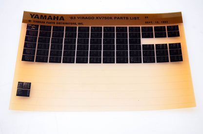 OEM Yamaha XV750K 1983/September 12 '83 Virago Parts List Microfiche