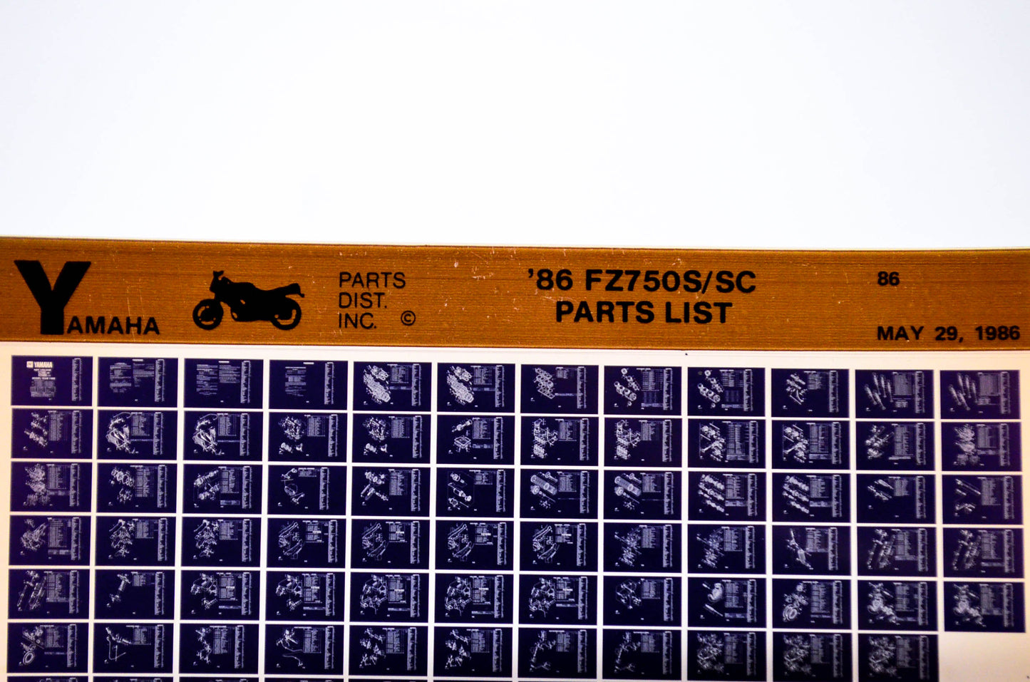 OEM Yamaha FZ750S/SC 1986/May 29 '86 Parts List Microfiche