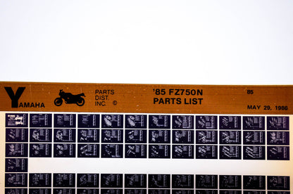 OEM Yamaha FZ750N 1986/May 29 '85 Parts List Microfiche