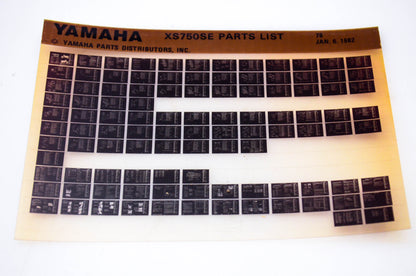 OEM Yamaha XS750 SE 1982/January 6 '78 Parts List Microfiche