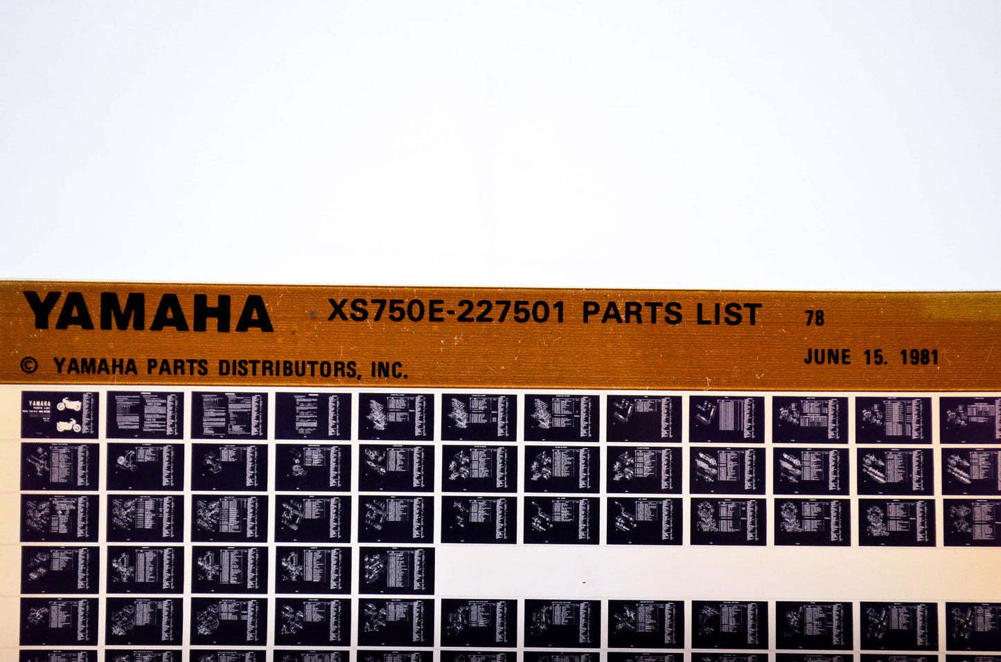 OEM Yamaha XS750E-227501 1981/June 15 '78 Parts List Microfiche