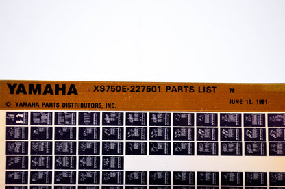 OEM Yamaha XS750E-227501 1981/June 15 '78 Parts List Microfiche