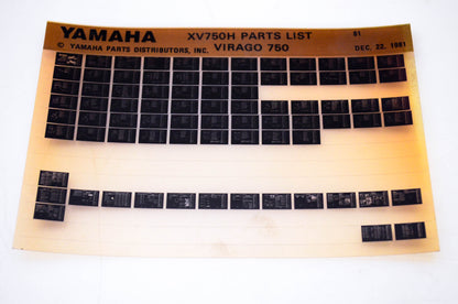 OEM Yamaha XV750H 1981/December 22 '81 Virago 750 Parts List Microfiche