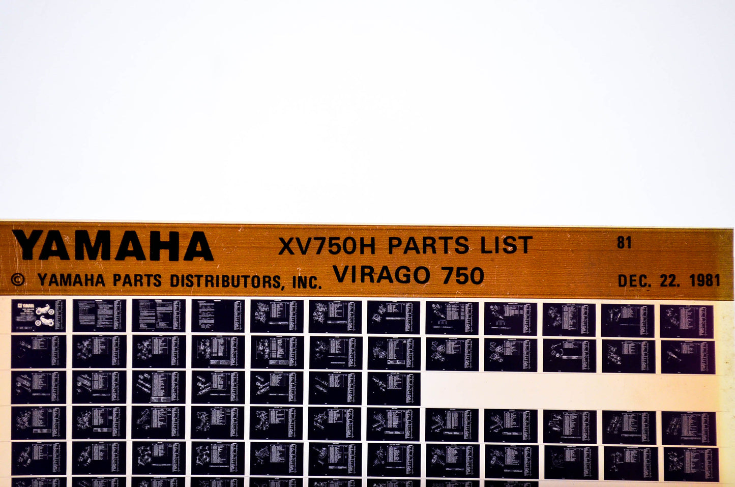 OEM Yamaha XV750H 1981/December 22 '81 Virago 750 Parts List Microfiche