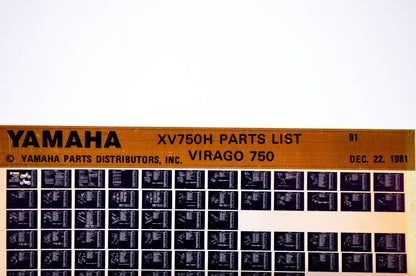 OEM Yamaha XV750H 1981/December 22 '81 Virago 750 Parts List Microfiche