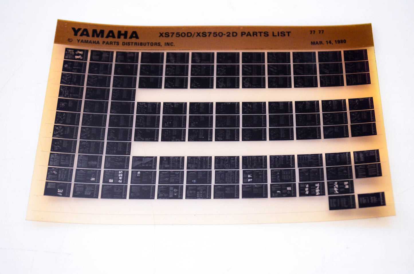 OEM Yamaha XS750D/XS750-2D 1980/March 14 '77 Parts List Microfiche