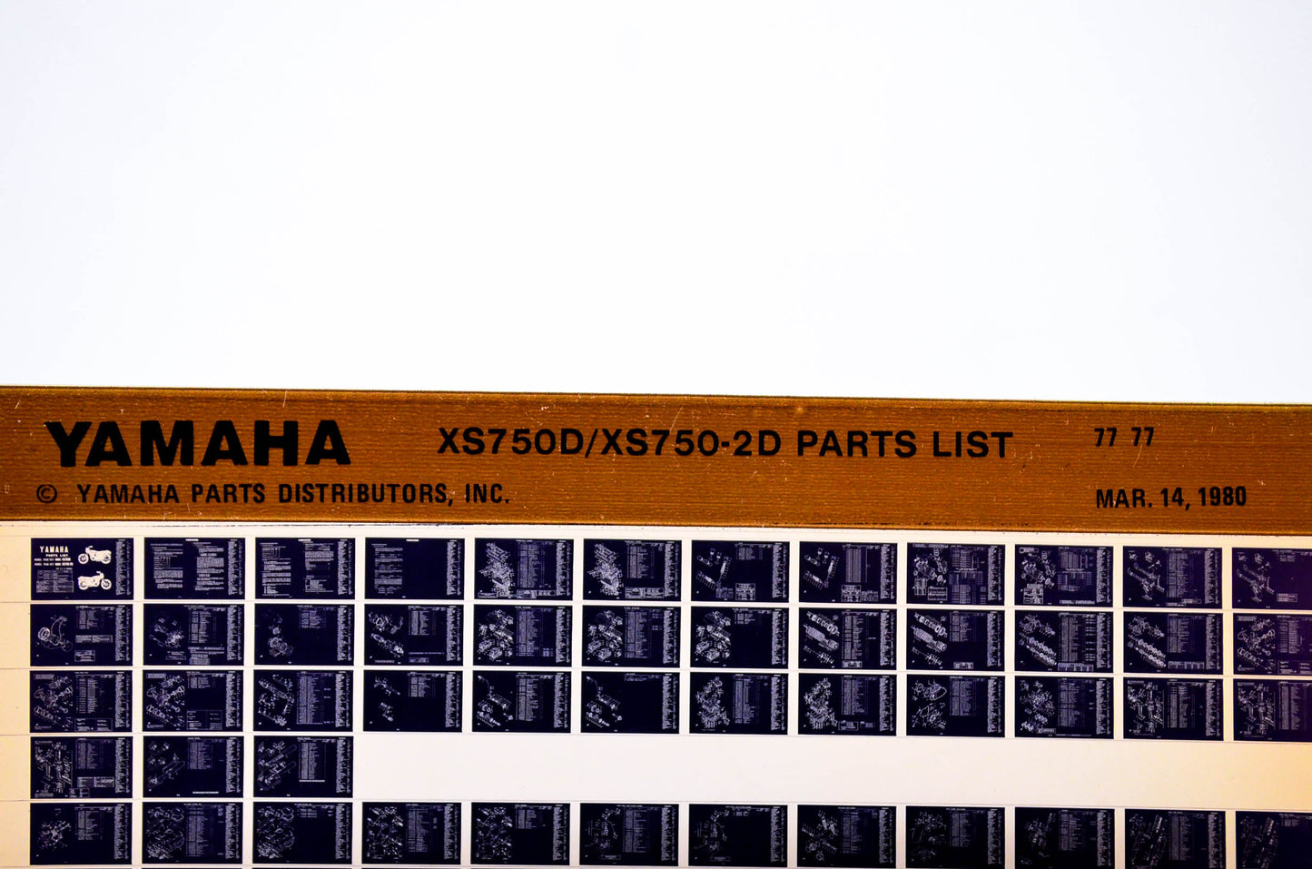 OEM Yamaha XS750D/XS750-2D 1980/March 14 '77 Parts List Microfiche