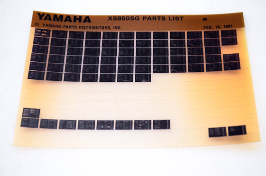 OEM Yamaha XS850SG 1981/February 10 '80 Parts List Microfiche