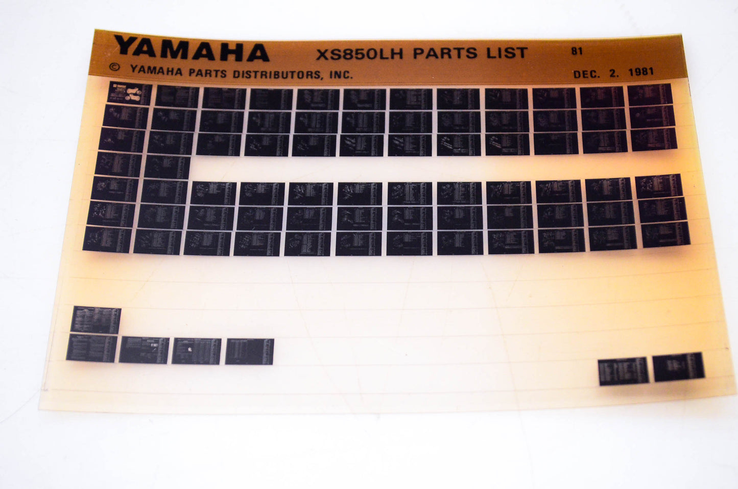 OEM Yamaha XS850LH 1981/December 2 '81 Parts List Microfiche