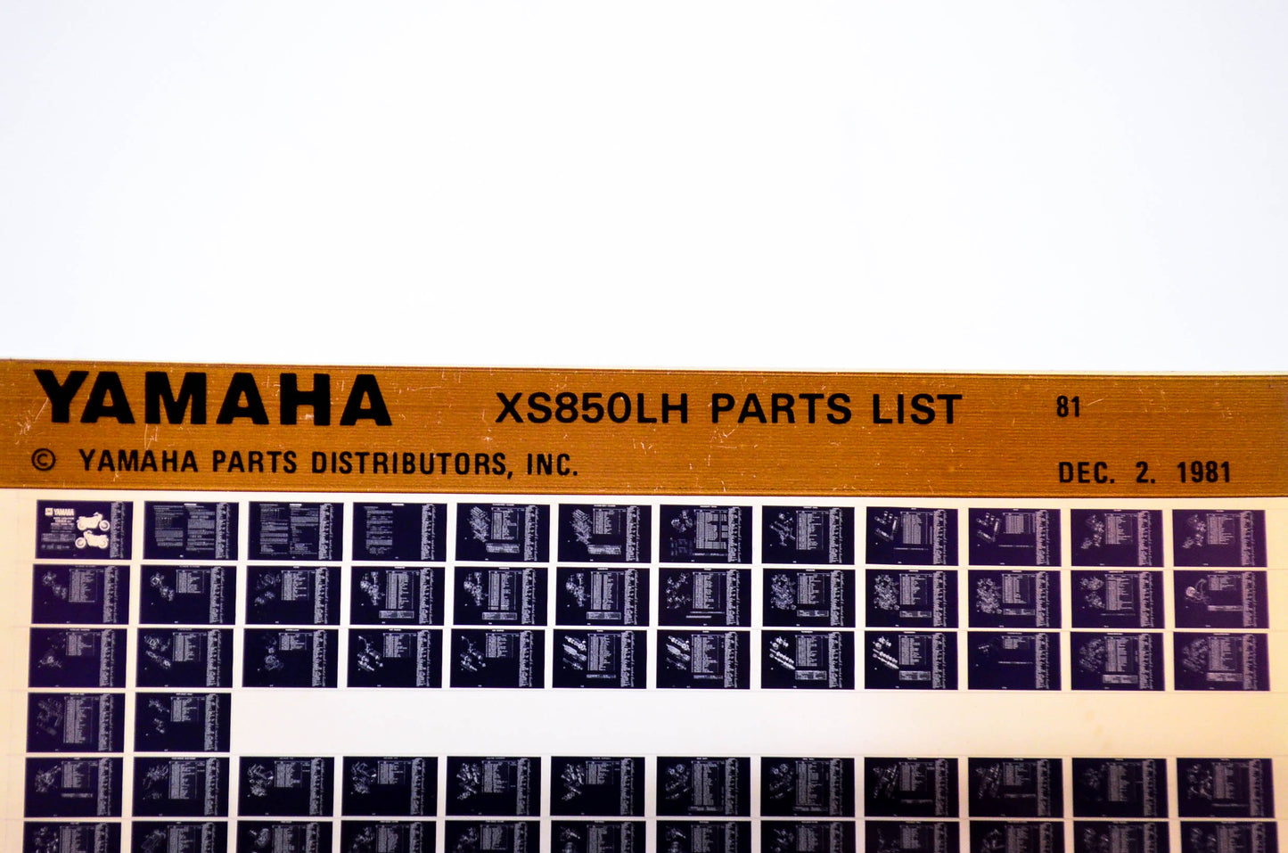 OEM Yamaha XS850LH 1981/December 2 '81 Parts List Microfiche