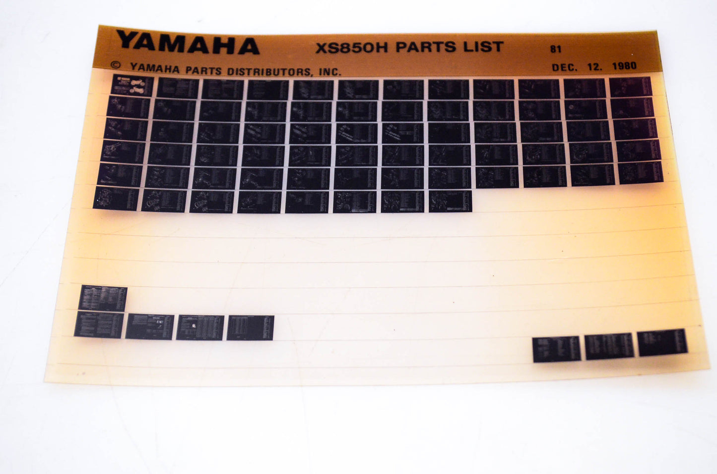 OEM Yamaha XS850H 1980/December 12 '81 Parts List Microfiche