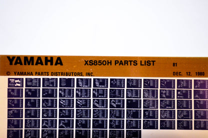 OEM Yamaha XS850H 1980/December 12 '81 Parts List Microfiche