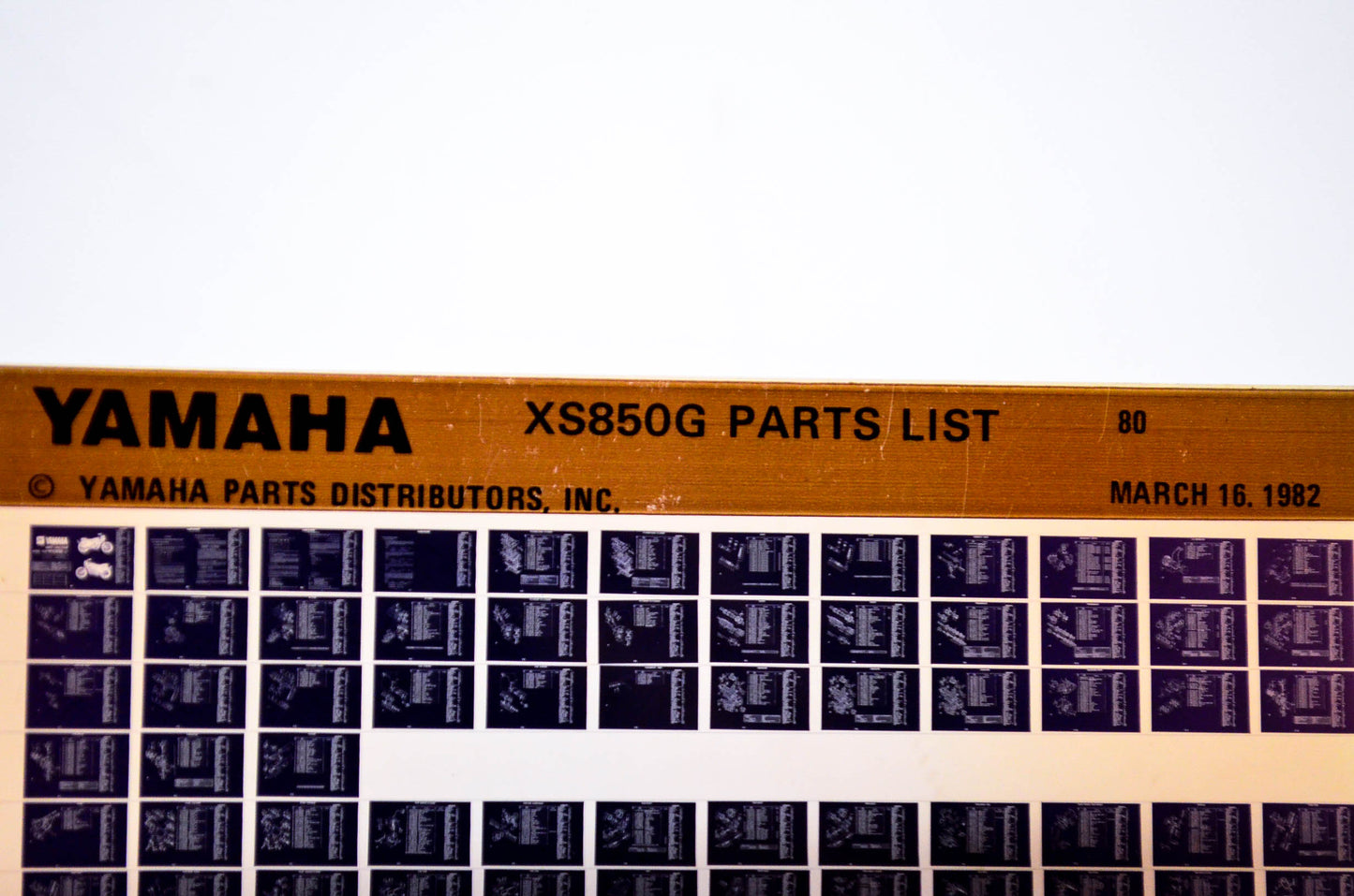 OEM Yamaha XS850G 1982/March 16 '80 Parts List Microfiche