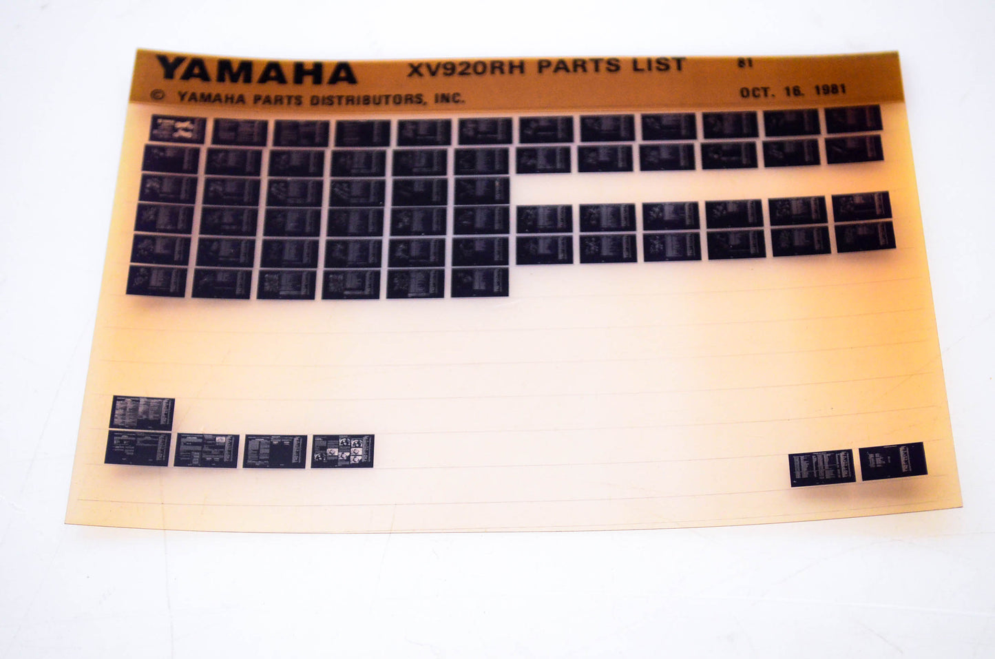 OEM Yamaha XV920RH 1981/October 16 '81 Parts List Microfiche