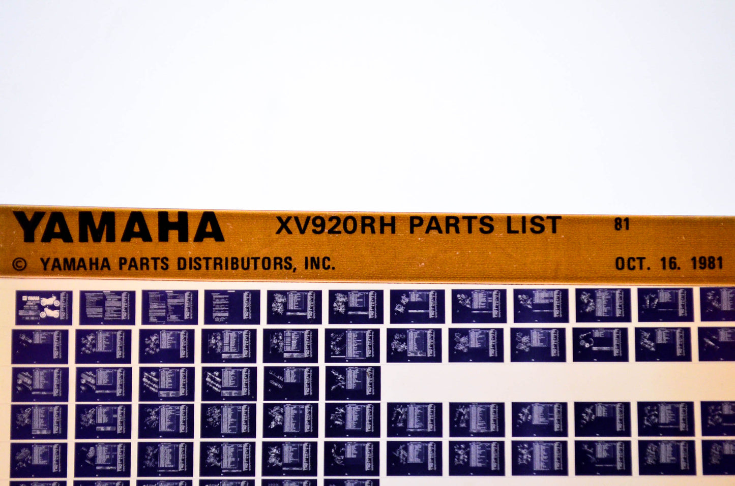 OEM Yamaha XV920RH 1981/October 16 '81 Parts List Microfiche