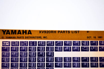 OEM Yamaha XV920RH 1981/October 16 '81 Parts List Microfiche