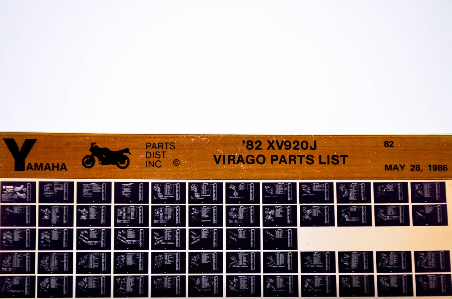 OEM Yamaha XV920J 1986/May 28 '82 Virago Parts List Microfiche