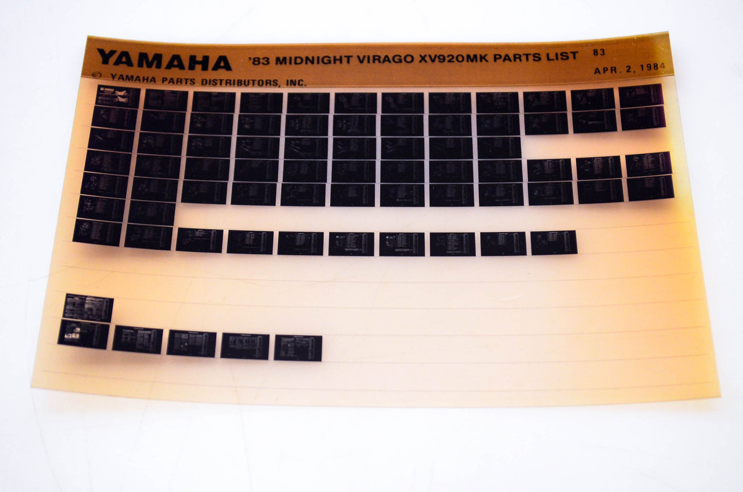 OEM Yamaha XV920MK 1984/April 2 '83 Midnight Virago Parts List Microfiche