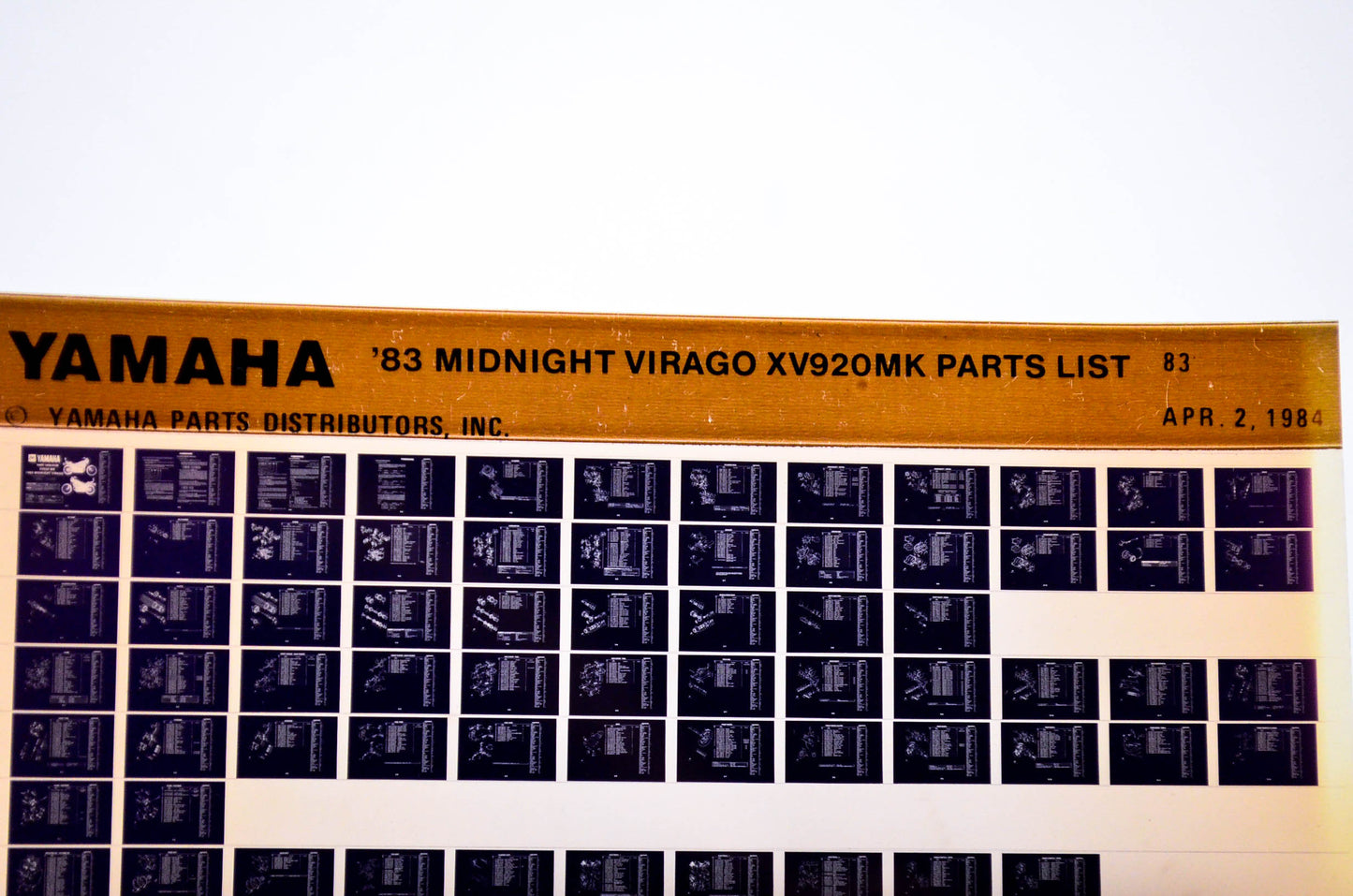 OEM Yamaha XV920MK 1984/April 2 '83 Midnight Virago Parts List Microfiche