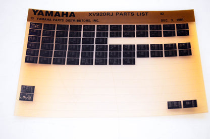 OEM Yamaha XV920RJ 1981/December 3 '82 Parts List Microfiche