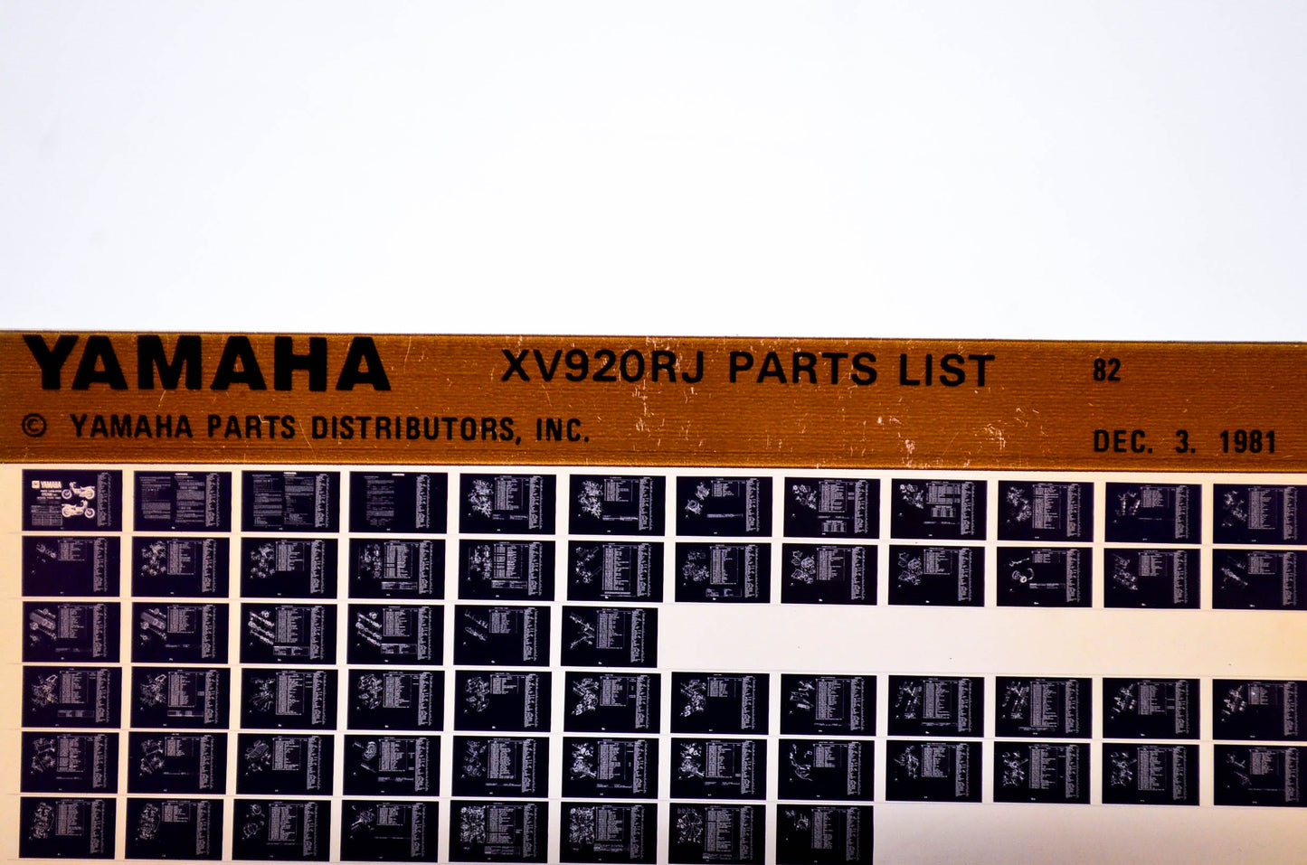OEM Yamaha XV920RJ 1981/December 3 '82 Parts List Microfiche