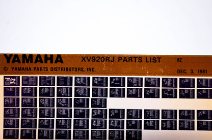 OEM Yamaha XV920RJ 1981/December 3 '82 Parts List Microfiche