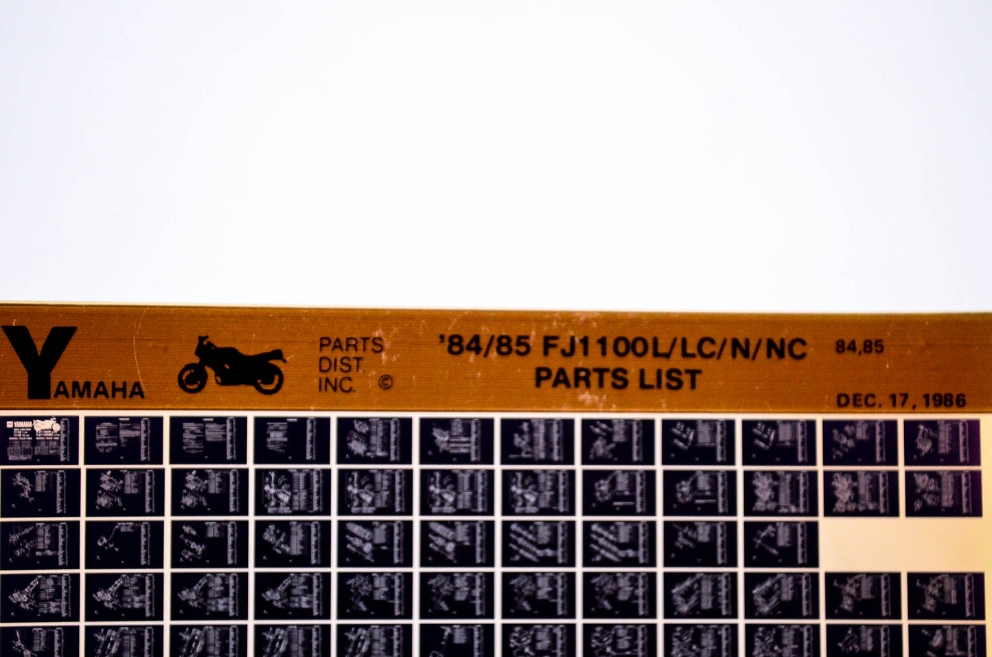 OEM Yamaha FJ1100L/LC/N/NC 1986/December 17 '84 - '85 Parts List Microfiche