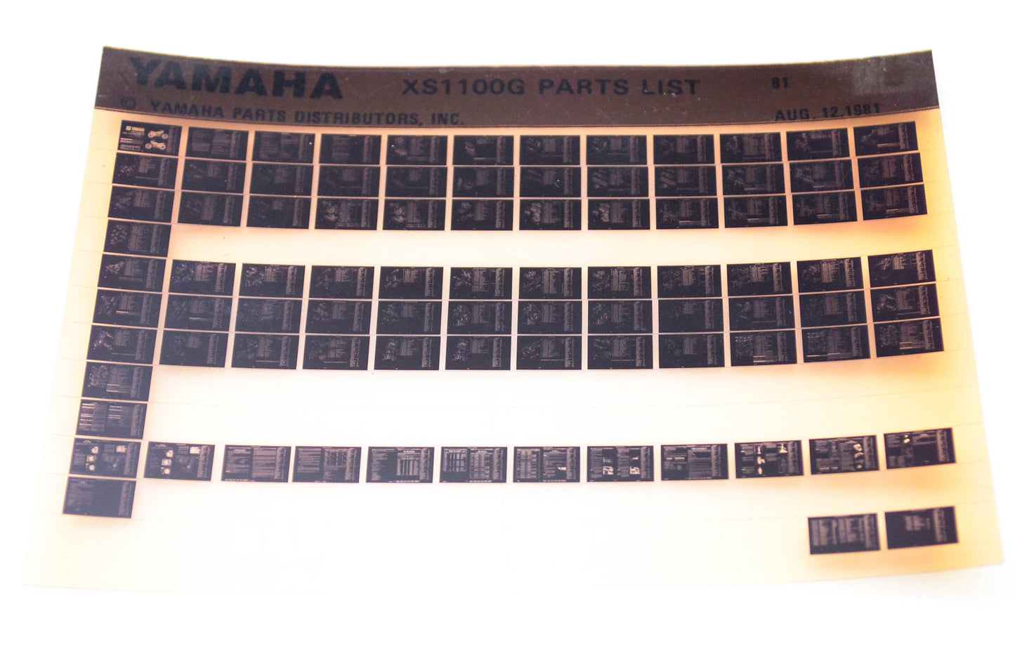 OEM Yamaha XS1 100G 1981/August 12 '81 Parts List Microfiche