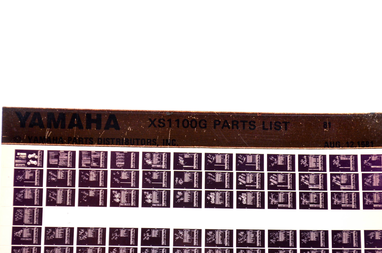 OEM Yamaha XS1 100G 1981/August 12 '81 Parts List Microfiche