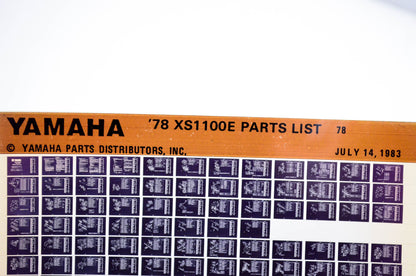 OEM Yamaha XS1100E 1983/July 14 '78 Parts List Microfiche