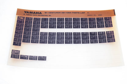 OEM Yamaha XS1100H 1983/March 25 '81 Venturer Parts List Microfiche