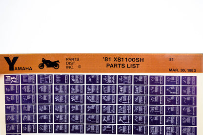 OEM Yamaha XS1100SH 1983/March 30 '81 Parts List Microfiche