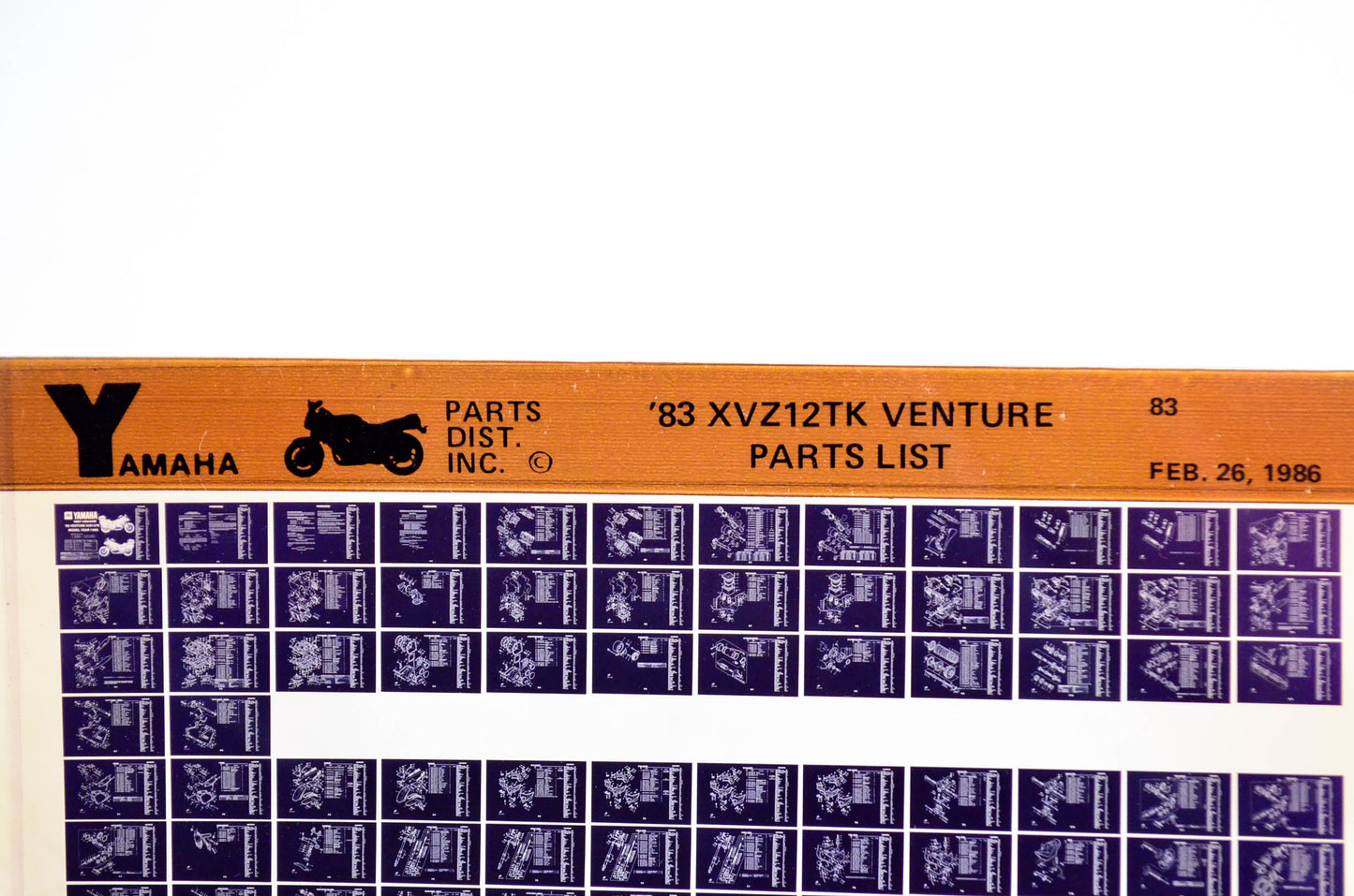 OEM Yamaha XVZ12TK 1986/February 26 '83 Venture Parts List Microfiche