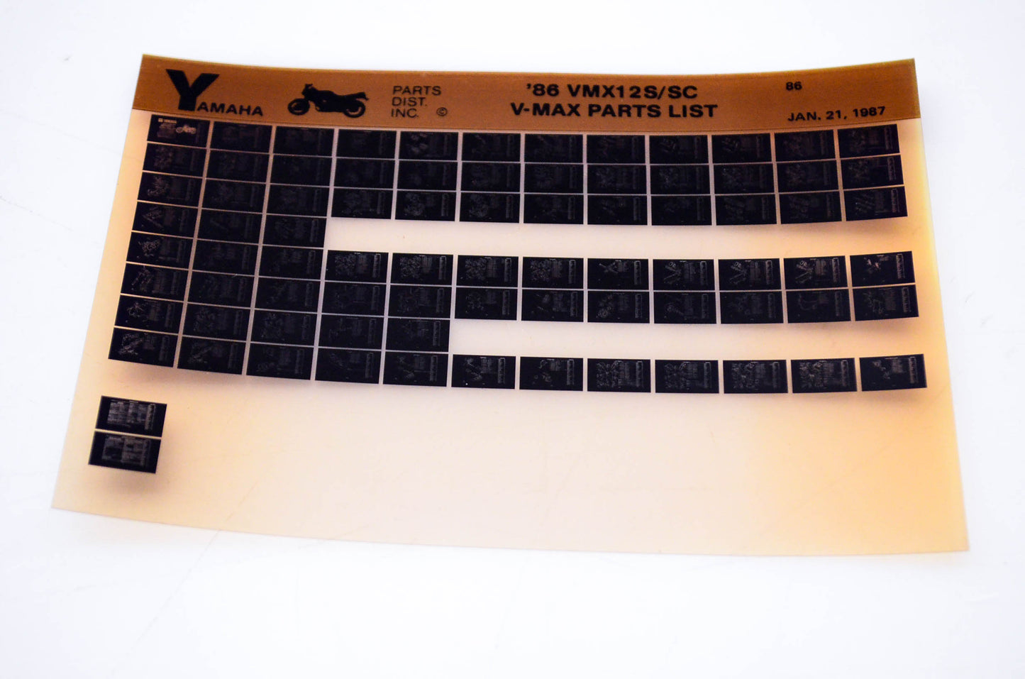OEM Yamaha VMX12S/SC 1987/January 21 '86 V-Max Parts List Microfiche