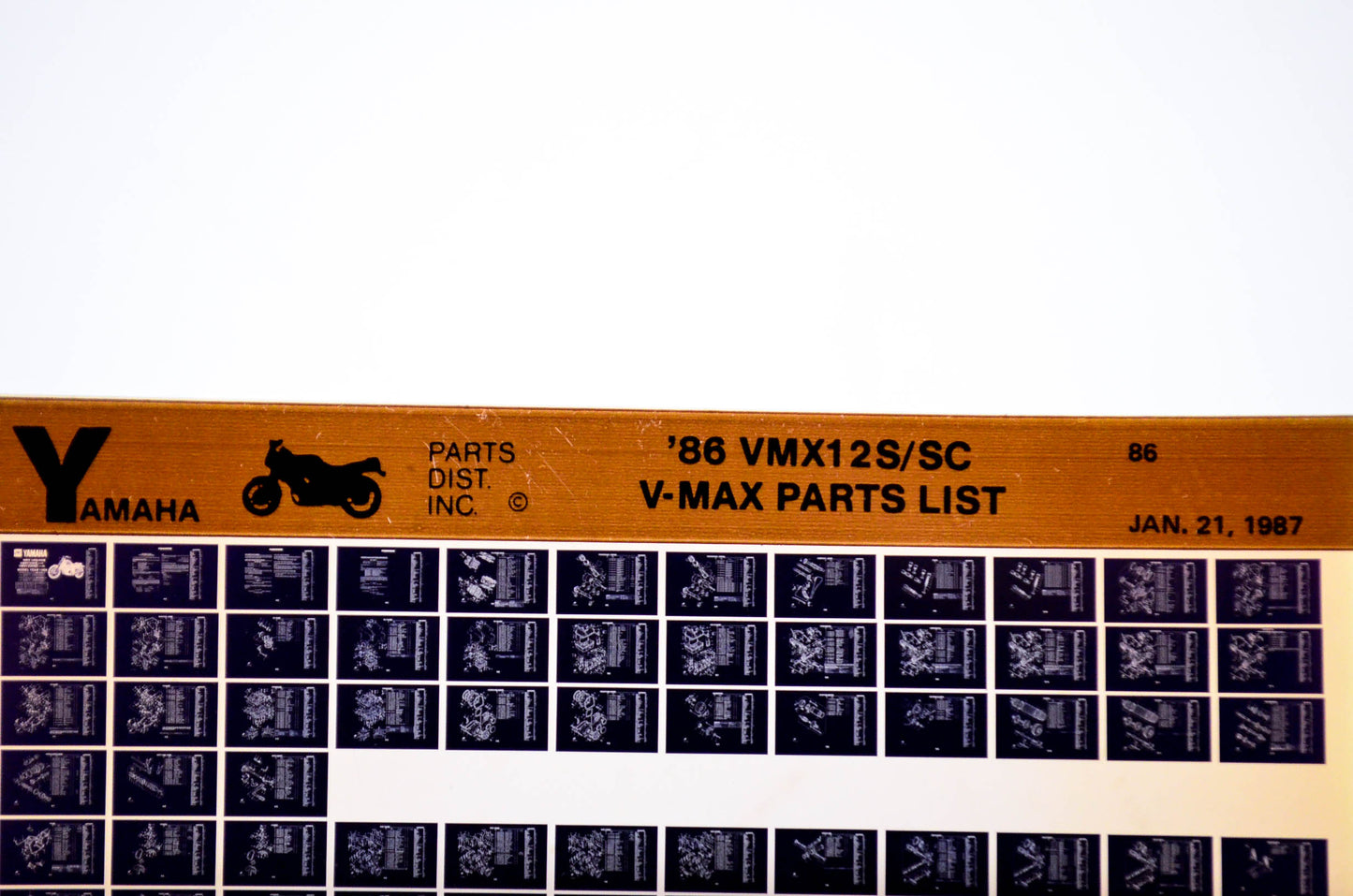 OEM Yamaha VMX12S/SC 1987/January 21 '86 V-Max Parts List Microfiche