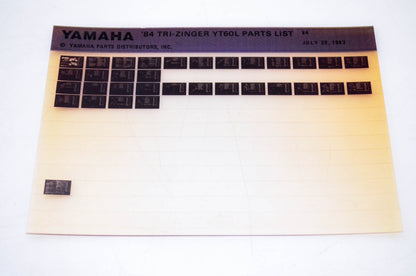 OEM Yamaha YT60L 1983/July 20 '84 Tri-Zinger Parts List Microfiche