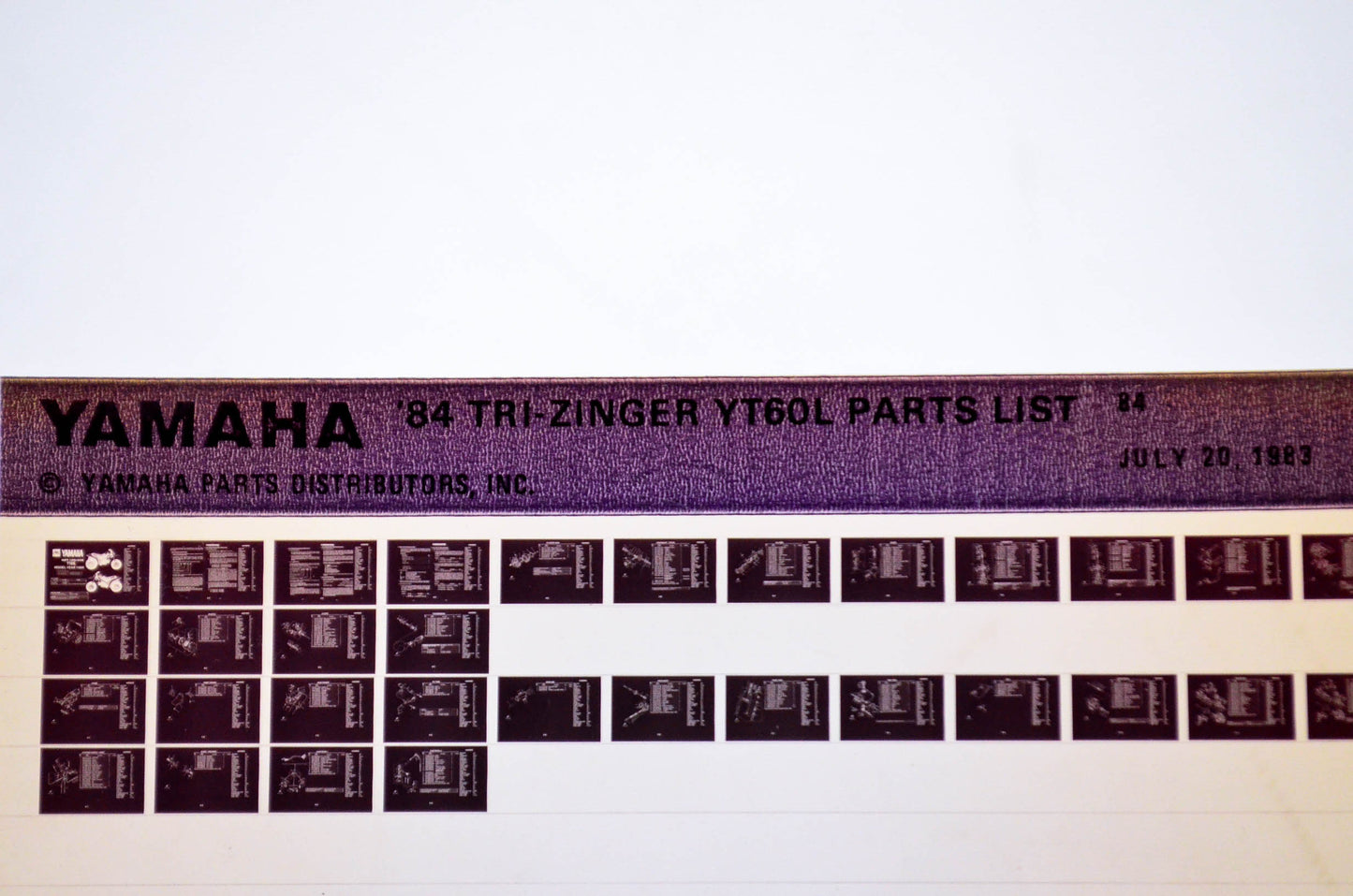 OEM Yamaha YT60L 1983/July 20 '84 Tri-Zinger Parts List Microfiche
