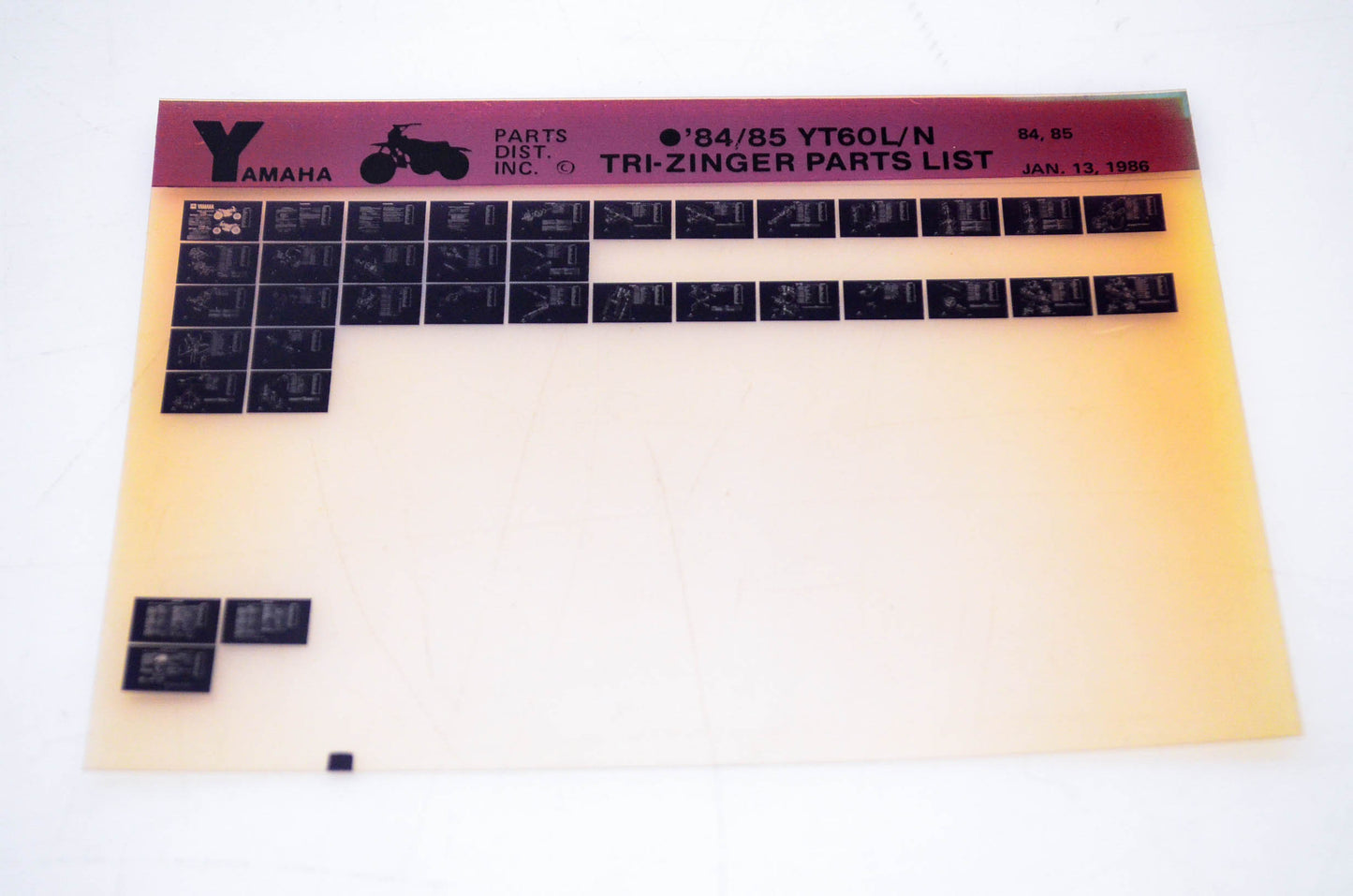 OEM Yamaha YT60L/N 1986/January 13 '84 - '85 Tri-Zinger Parts List Microfiche