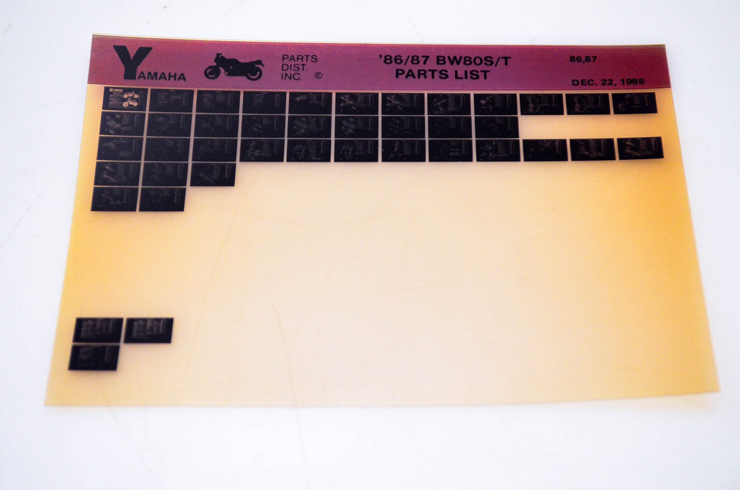 OEM Yamaha BW80S/T 1986/December 22 '86 - '87 Parts List Microfiche
