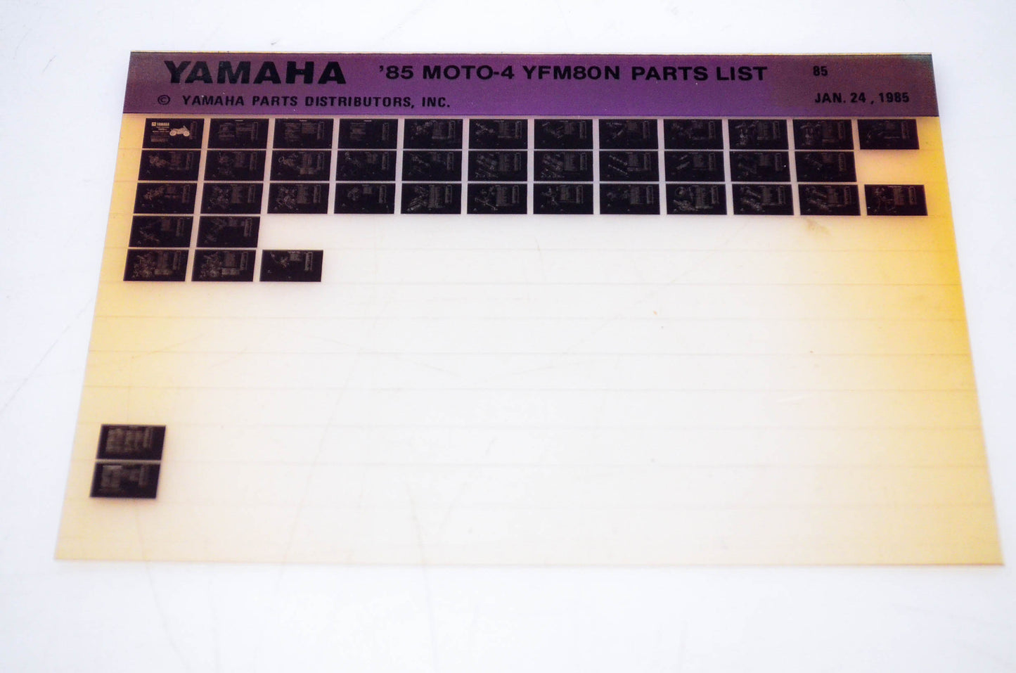 OEM Yamaha YFM80N 1985/January 24 '85 Moto-4 Parts List Microfiche